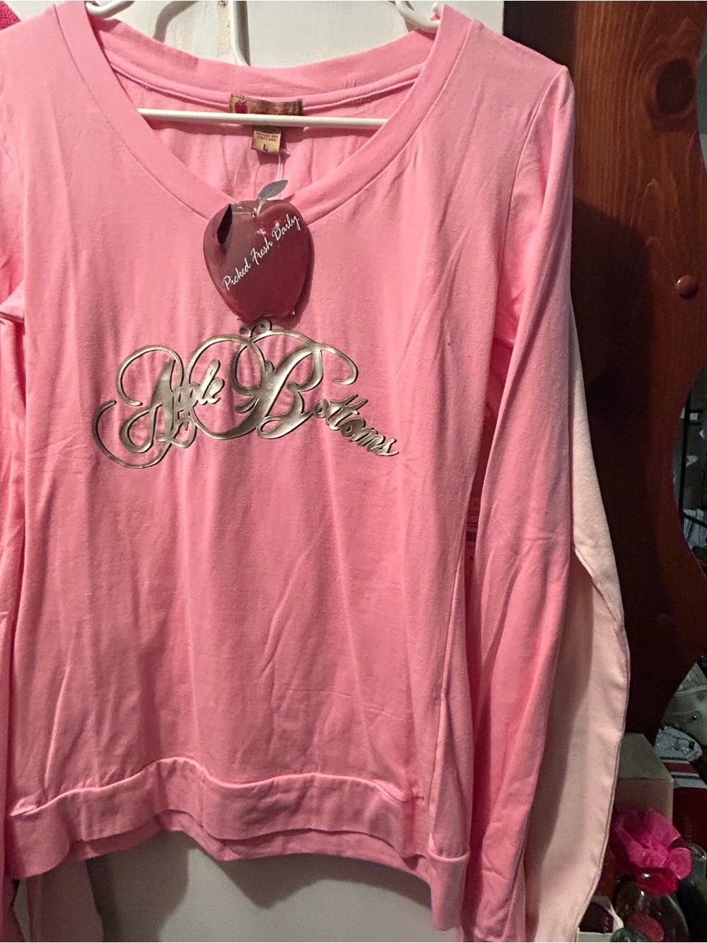Apple Bottoms Girls Pink Long-Sleeve Top with Metallic Logo